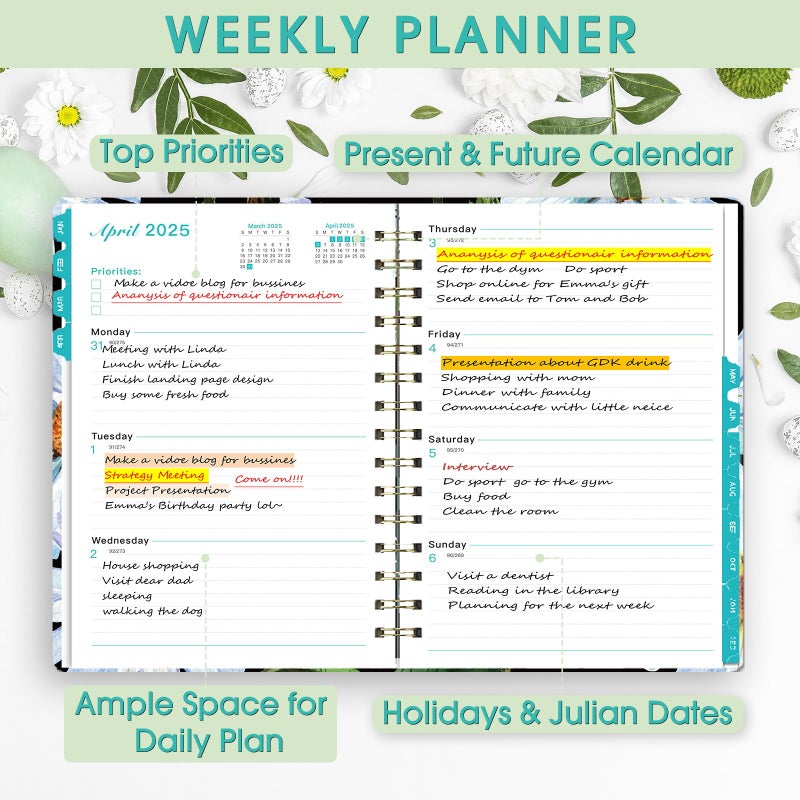 Ymumuda 2025 Planner, 12-Month Daily Weekly Monthly Planner from JAN.2025 to DEC.2025, 8.4"" X 6"", Spiral Planner Notebook with Stickers, Elastic Closure, Inner Pocket - Image 4
